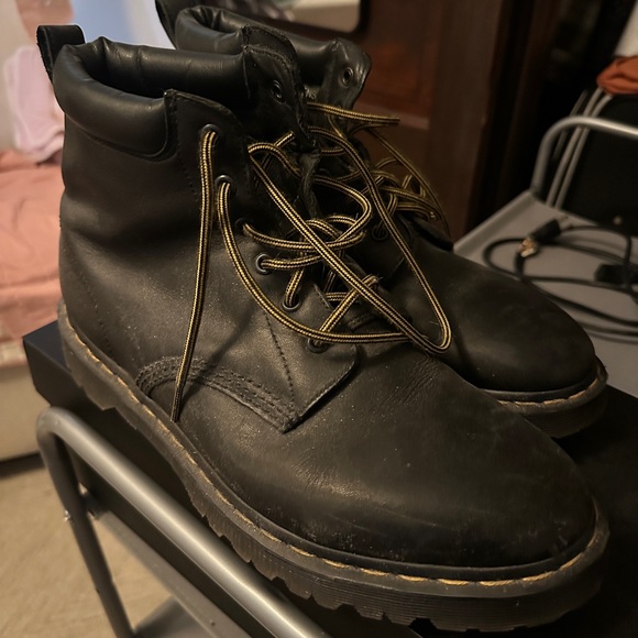 Dr. Martens Black Leather Boots with Gold Laces - Picture 1 of 3
